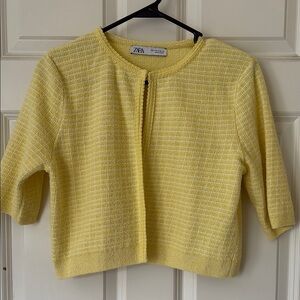 Zara Yellow Cropped Cardigan Sweater